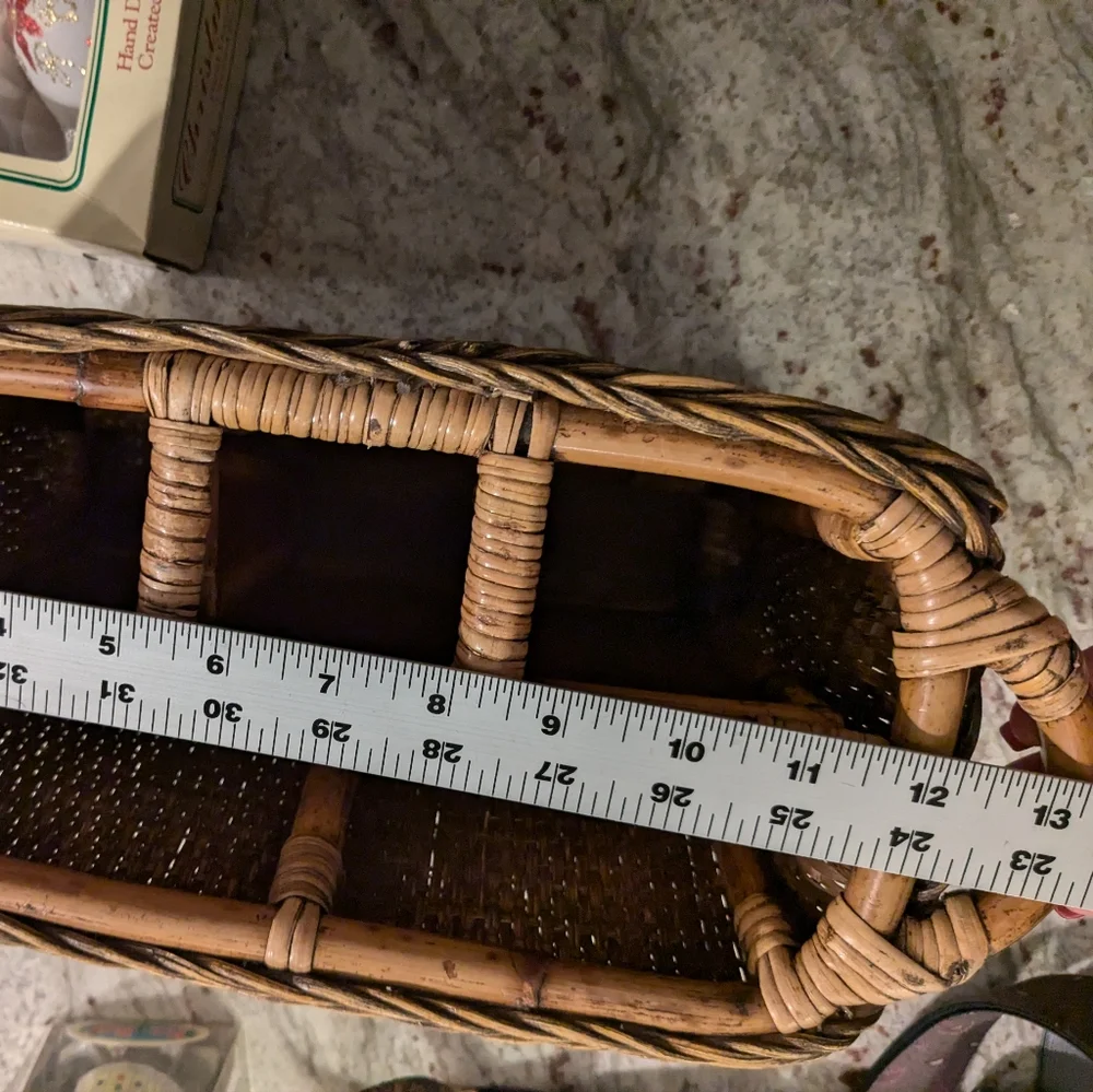 Basket Utensil Caddy Divided Storage Bohemian Organizer Vintage EUC Brown Wicker